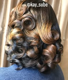 Silk Press Pin Curls Natural Hair, Feathered Curls Black Women, Silk Press Natural Hair Pin Curls, Curled Silk Press Natural Hair, Silk Press With Body Curls, Bombshell Curls Black Women Natural Hair, Silk Press Natural Hair Roller Set, Black Woman Pin Curls, Pin Curls Silk Press