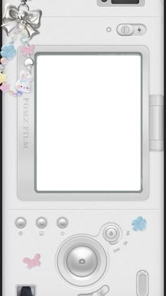 an image of a cell phone with flowers and butterflies on the front cover, as well as a blank screen