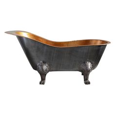 an old fashioned bathtub with two metal lions on the side and one in the middle