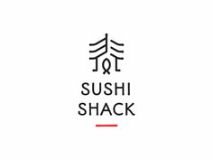 the words sushi shack are written in black and red ink on a white background