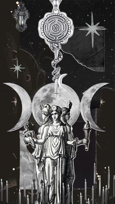 the tarotrosh is depicted in this black and white illustration, with candles surrounding it