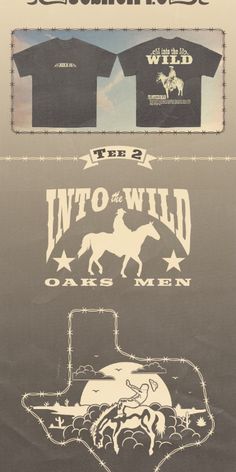 two t - shirts with the words into the wild on them, and an image of a horse