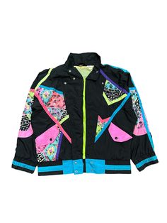Cool Windbreakers, Colorful 80s Jacket, 90s Neon Windbreaker, 90s Multicolor Jacket, Custom Varsity Jackets, Rare Fashion, Men's Lab Coat, Colorful Jacket, Racing Jackets