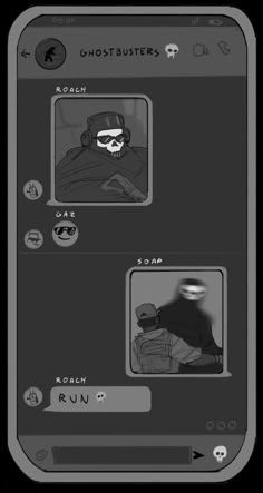 the ghostbusters app is shown in black and white, with an image of a man