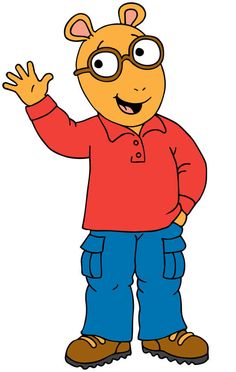 a cartoon character with glasses and a red shirt