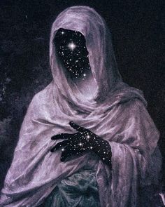 a painting of a woman with her hands in the air and stars on her face