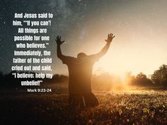 a man kneeling in the grass with his hands up to the sky, and he is saying