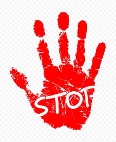 a red hand with the word stop painted on it's palm, hd png