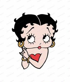 an image of a cartoon character with big eyes and black hair, holding her hands to her chest