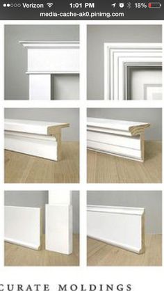 several different angles and sizes of white molding