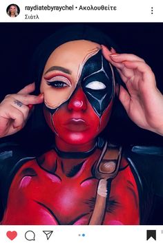 Deadpool Eye Makeup, Deadpool Makeup Looks, Deadpool Makeup Easy, Deadpool Makeup Halloween, Lady Deadpool Makeup, Deadpool Inspired Makeup, Deadpool Face Makeup, Deadpool Face Paint, Deadpool Makeup