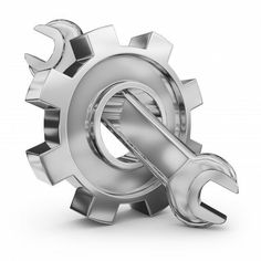 a wrench and gear wheel on a white background 3d rendering stock photo - 1307982