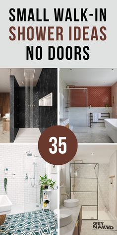 An elegant small walk-in shower without doors, featuring sleek tiles, glass panels, and a minimalist aesthetic for a modern bathroom upgrade.