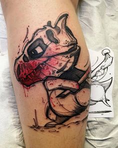 Gengar Tattoo Sleeve, Cubone Tattoo Design, Cubone Tattoo Ideas, Cubone Tattoo, Dark Cubone Tattoo, Cute Cubone Tattoo, Cubone Tattoo Black And White, Ghost Pokemon Tattoo Sleeve, Pokemon Skull Tattoo