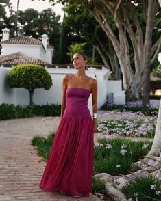 Spring Wedding Guest Outfit Ideas Inspo #wedding #spring Spring Wedding Dresses Guest, Wedding Guest Dress Garden, Ceremony Dress Guest, Pink Tulle Wedding Guest Dress, Pink Backless Maxi Dress For Garden Party, Pink Summer Festive Maxi Dress, Chic Tie-back Maxi Dress For Garden Party, Staud Formal Summer Dresses, Italy Wedding Guest Outfit