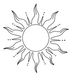 a black and white drawing of a sun with lots of small dots on the center
