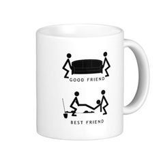 two coffee mugs with the words good friend and best friend in black on them