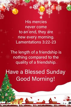 a christmas card with the words have a blessing sunday god morning and a red background