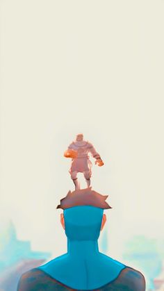 a man standing on top of another man's head