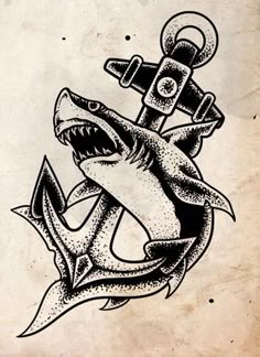 a drawing of a shark with an anchor