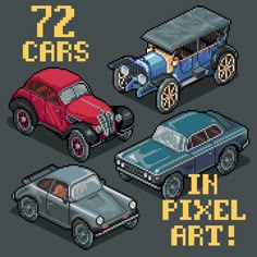 pixel cars in pixel art with text that reads, 72 cars in pixell art