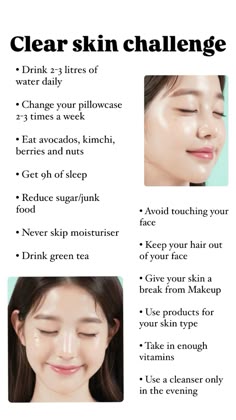 Clear skin challenge, clear skin, glow up, tips, pretty, cute, glow up tips, wonyoung, wonyoungism Tips For Glass Skin, Clear Skin Challenge, How To Get Clear Glowing Skin, How To Have A Clear Face, Clear Glass Skin Tips, How To Get Clear Glass Skin Naturally, How To Get Glass Clear Skin, How To Get Clear Glass Skin, How To Get Clear Skin Korean