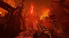 an image of a sci - fi scene in the dark with flames and lavas