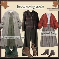 Howls Moving Castle Aesthetic Outfit, Howls Moving Castle Aesthetic Clothes, Howls Moving Castle Clothing Style, Howls Moving Castle Outfit Ideas, Howl's Moving Castle Outfit Ideas, Howls Moving Castle Outfit Inspired, Howl's Moving Castle Inspired Outfits, Ghibli Aesthetic Clothes, Studio Ghibli Outfits Aesthetic