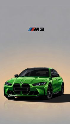 an image of a green sports car with bmw logo on the front and back side