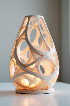 a white lamp sitting on top of a table