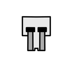 a white and black icon with two faces