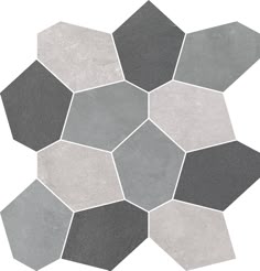 a gray and white tile floor with hexagonal shapes