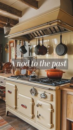 an old fashioned stove with pots and pans on it