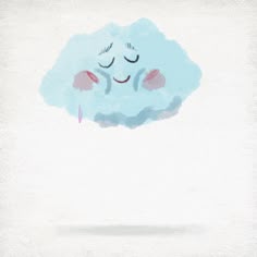 a drawing of a cloud with eyes closed and one eye closed, sleeping on it's side