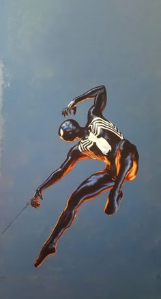 a painting of a man flying through the air