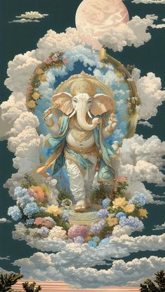 an elephant is standing in the middle of clouds