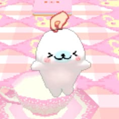 a cartoon tooth with a smile on it's face next to a pink and white background