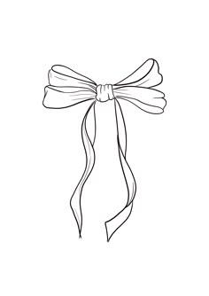 a black and white drawing of a bow with ribbon on the end, tied in a knot