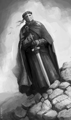 . Dark Fantasy Knight Laying Down, Crusader Guy, Crusader Knight Drawing, Crusader Knight Kneeling, Knights Templar Black And White, Dark Fantasy Knight Kneeling, Crusader Poster, Crusader Pictures, Crusader Black And White