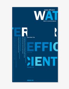 the cover of water efficient magazine, featuring blue and white text on a dark background