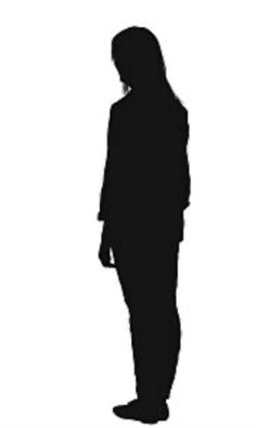 the silhouette of a person standing in front of a white background