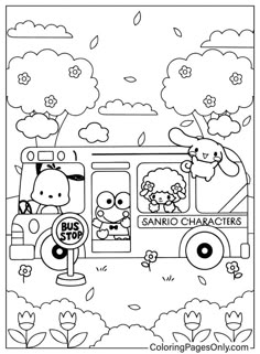 the sanrio characters coloring page is shown in black and white, with an image of a