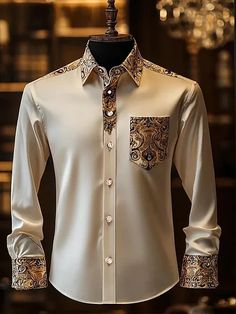 Luxurious Shirts Luxury Elegant Dress Shirt For Party, Luxury Shirt For Wedding, Elegant Shirt Men, Luxury Long Sleeve Sherwani With Embroidered Border, Fancy Shirt For Men, Luxury Embroidered Long Sleeve Sherwani, Luxury Long Sleeve Gold Sherwani, White And Gold Dress Shirt, Luxury Gold Long Sleeve Sherwani