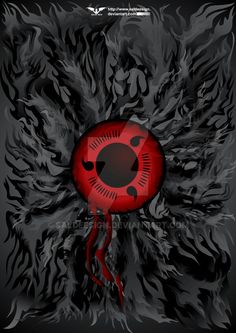 a red object is in the middle of a black and white background with an abstract design