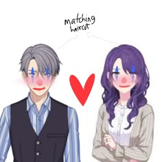 two people are standing next to each other and one has a heart on his chest