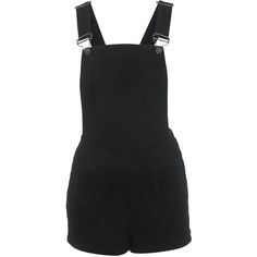 Miss Selfridge Black Denim Hotpant Dungaree (£18) ❤ liked on Polyvore featuring jumpsuits, rompers, shorts, dresses, overalls, dungarees, playsuit, black, denim rompers and playsuit romper Casual Black Overall Shorts, Black Overalls Shorts, Black Shortalls, Black Short Dungarees, Cheap Black Shortalls, Cheap Black Overall Shortalls, Black Overalls On White Background, Black Jean Short Overalls, Black Denim Overall Shorts