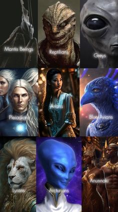 many different avatars are shown in this image, including aliens and other people with blue hair
