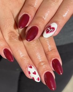 Had her remind me of the correct initials twice so I didn’t paint the wrong ones 😜✌️ Nails With A On Them, Valentines Nails With Letter A, Nail Inspo With Inital, Initials Nail Art, Nail Designs With Names, Valentine’s Day Nails With Bf Initials, Nails With The Letter A On Them, February Nails With Initials, Nail Ideas With Bf Initials