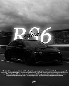 a black car driving down a road with the word r6 on it's side