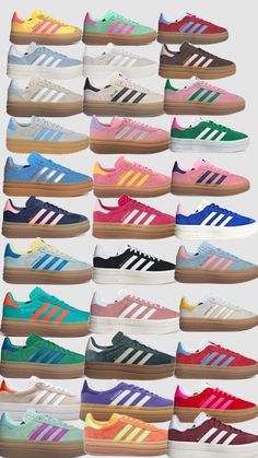 Colorful Adidas Shoe Styles, Preppy Gazelles, Colorful Adidas Sneakers, Colorful Gazelle Adidas, Preppy Adidas, Adidas Fun Colors, Preppy Adidas Shoes, Colourful Adidas Shoes, Adidas Gazelle Collection